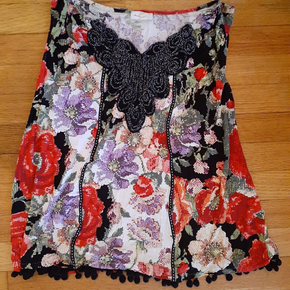 Anthropologie Floral Sleeveless Shirt